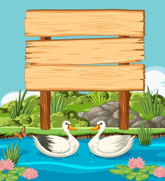 Two Ducks Swimming Blank Wooden Sign — Stock Vector