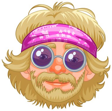 Büyük mor güneş gözlüklü bir adamın çizgi filmi..