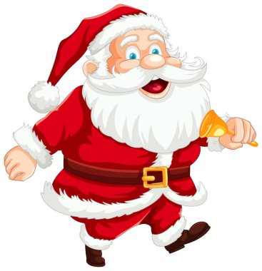 Noel Baba altın bir çan ile koşuyor.