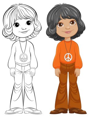 1970 'lerin moda ve barış sembolleriyle iki çocuk..