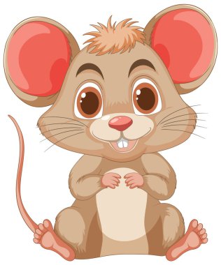 Kocaman kulakları ve kuyruğu olan sevimli, gülümseyen fare.