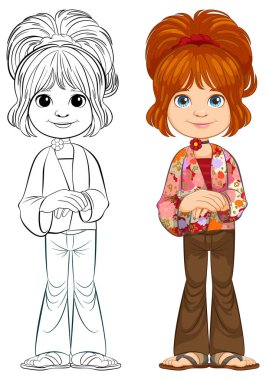 Vector illustration of a girl and her line art. clipart