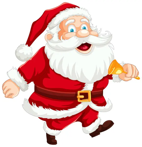 Santa Claus Running Golden Bell — Stock Vector