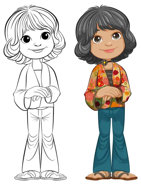 İki stilde bir karakterin vektör illüstrasyonu.