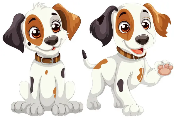 Two Cartoon Dogs Happy Expressions — Stock Vector