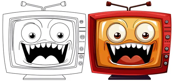 Dwa Kreskówkowe Telewizory Żywym Wyrazem Twarzy Wektor Stockowy