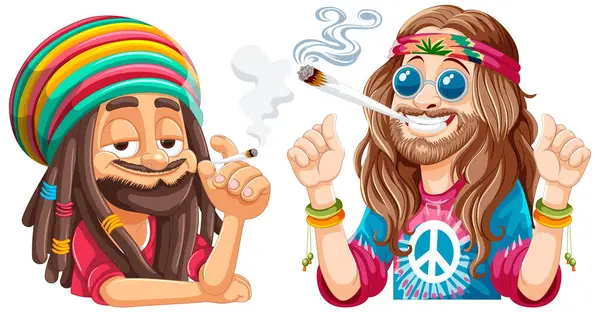 Due Personaggi Dei Cartoni Animati Godendo Fumo Insieme Vettoriali Stock Royalty Free