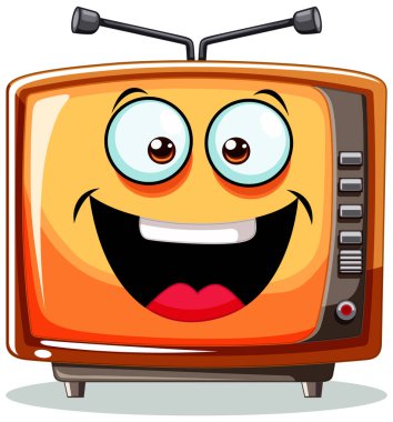 Canlı bir kişiliği olan renkli, gülümseyen bir televizyon.