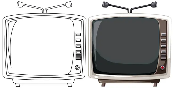 Deux Téléviseurs Rétro Avec Antennes Cadrans — Image vectorielle