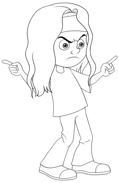 両方の指を指す怒っている表現を持つ漫画の少女 — ストックベクタ