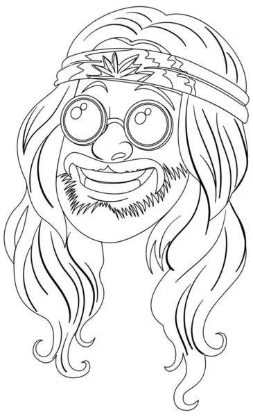 ヒッピーヘッドバンドとメガネで描かれた笑顔のキャラクター — ストックベクタ