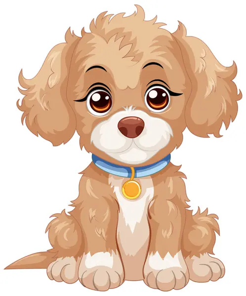 Cute Cartoon Puppy Sitting Happy Expression — Stock Vector