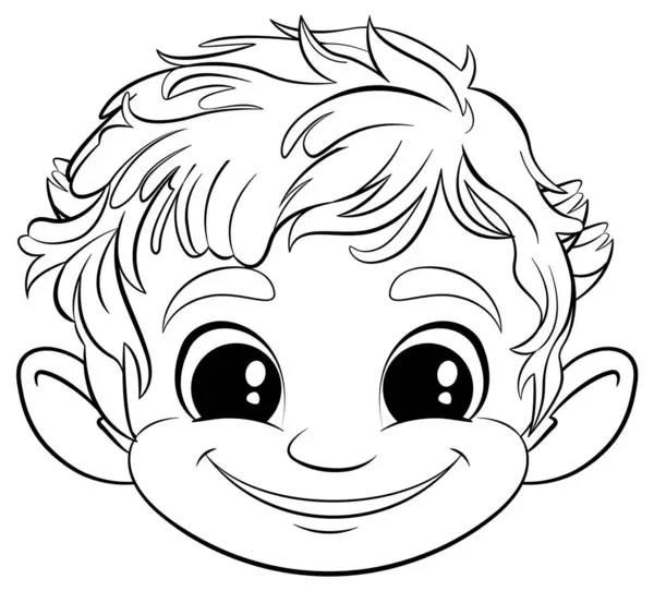 幸せな男の子の顔の黒と白のラインアート — ストックベクタ