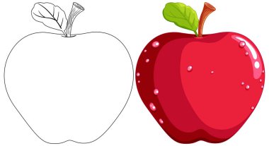 İki elma, bir çizgi sanat, bir renkli..