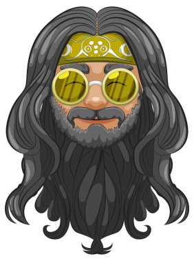 Gözlüklü sakallı bir hippinin vektör çizimi..
