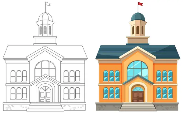 Two Vector Illustrations Stylized Civic Buildings — Stock Vector