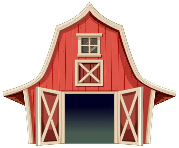白いトリムの細部が付いている漫画様式の赤い納屋 — ストックベクタ