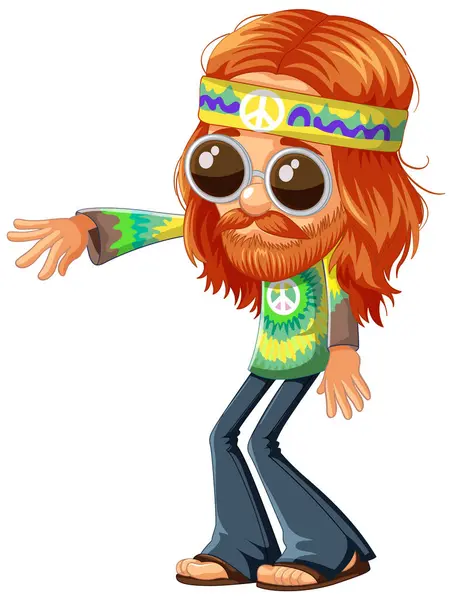 Hippie Dos Desenhos Animados Com Barba Óculos Sol Sinal Paz — Vetor de Stock