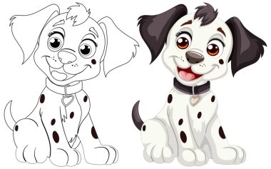 Mutlu bir şekilde gülümseyen iki Dalmaçyalı çizgi film..