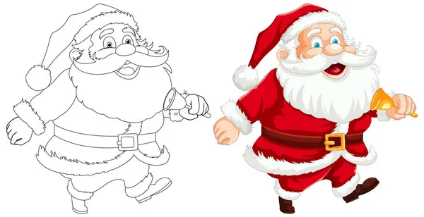 Schwarz Weiße Und Farbige Abbildungen Des Weihnachtsmannes Nebeneinander Vektorgrafiken