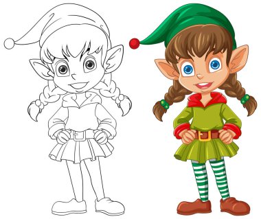 Renkli ve çizgi çizgisi olan bir Noel elfi..