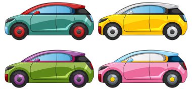 Çeşitli renklerde dört canlı vektör vagon.