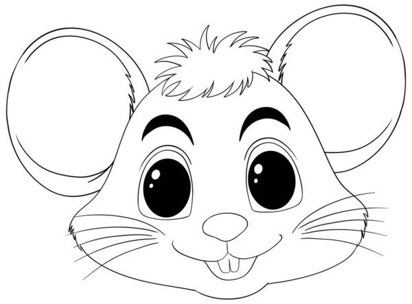 Black and white drawing of a happy mouse