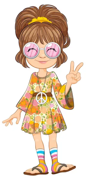 Chica Dibujos Animados Vestida Colorida Moda Hippie 1960 — Archivo Imágenes Vectoriales
