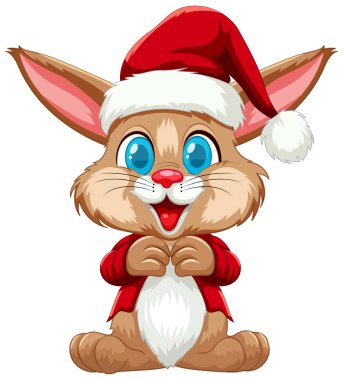 Noel kıyafeti giymiş sevimli tavşan gülümsüyor..