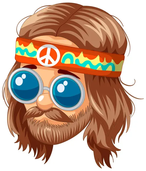 Tête Hippie Dessin Animé Avec Bandana Signe Paix — Image vectorielle