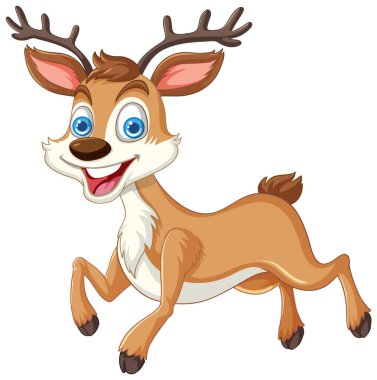 Neşeli bir ifadeyle hareketli genç geyik sıçrıyor.