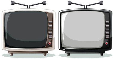 Anten ve kadranlı iki retro televizyon