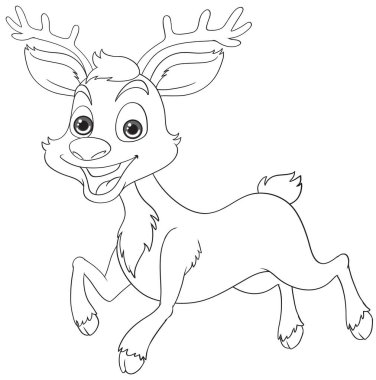 Siyah beyaz renkli neşeli bir ren geyiği karakteri..