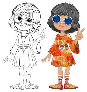 60 'lı yaşlarda iki kız barış işareti yapıyor..