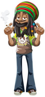 Rastafaryan bir adamın çizgi filmi barış ve mutluluk yayıyor..