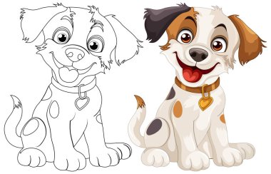 Mutlu ifadeli iki çizgi film köpeği..