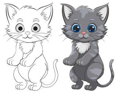 Renkli ve özet çizilmiş kedi yavrusunun vektör çizimi.