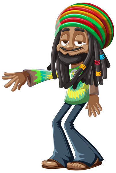 Cartoon Rastafarian man gesturing a friendly welcome.