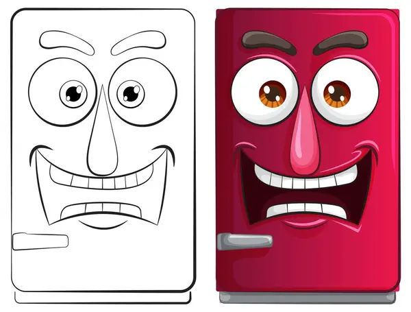 Векторна Ілюстрація Двох Емоцій Мультиплікаційного Холодильника Ліцензійні Стокові Вектори