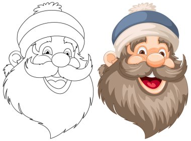 Renkli vektör illüstrasyonunun yanında siyah beyaz çizim.