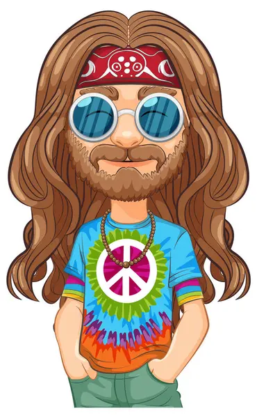 Hippie Coloré Avec Signe Paix Lunettes Soleil — Image vectorielle