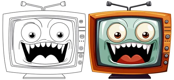 Dos Televisores Dibujos Animados Con Caras Expresivas Ilustración de stock