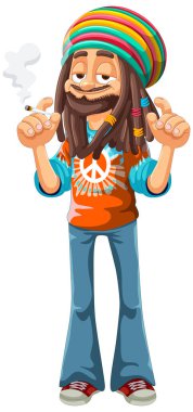 Elinde sigara piposu olan mutlu bir Rastafarian çizgi filmi..