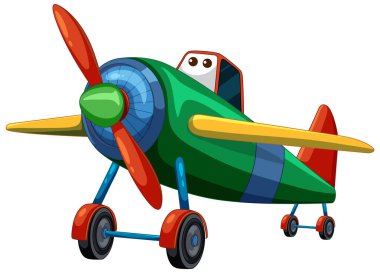Gözleri ve gülüşü olan animasyon uçak karakteri.