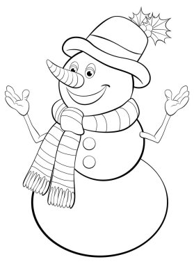 Bayram kıyafetli mutlu kardan adam çizimleri.