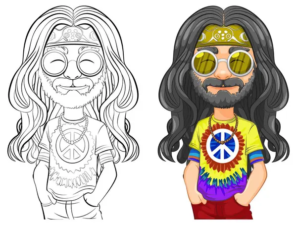 Colorido Hippie Con Signo Paz Camisa Tie Dye Ilustración de stock