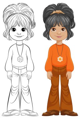 Renkli ve çizgi sanatı olan bir kızın vektör çizimi.