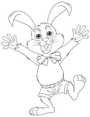 Çizgi film tavşanı heyecanla ve mutlulukla zıplıyor.