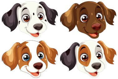 Dört sevimli vektör çizilmiş köpek yüzleri