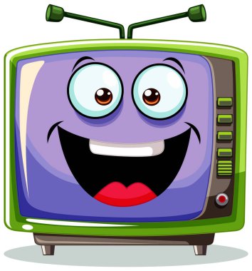 Mutlu bir ifadeyle renkli, gülümseyen bir televizyon..